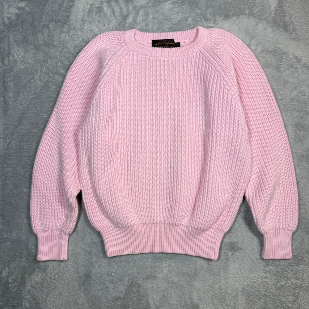 Vintage Eddie Bauer Shaker Knit Sweater Womens S Pink Cotton Ribbed Pullover 90s